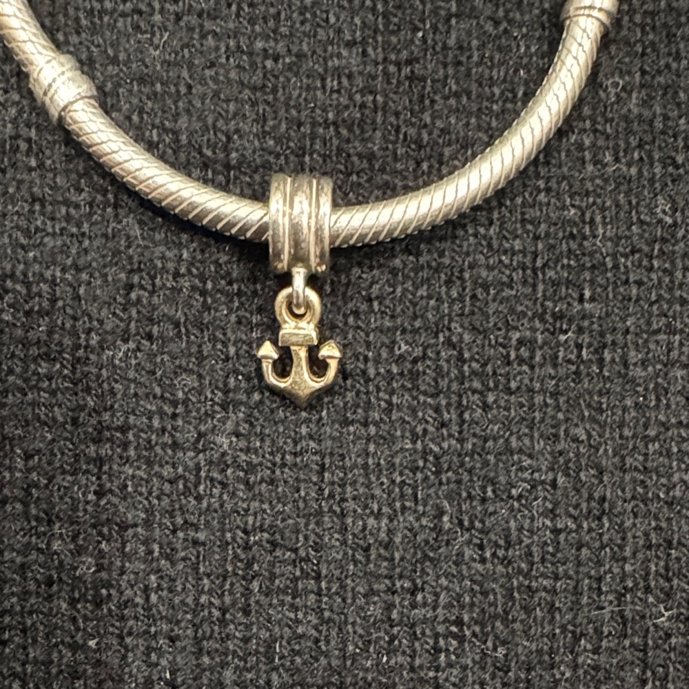 Pandora retired gold & silver Anchor Charm Pendant - Picture 2 of 4